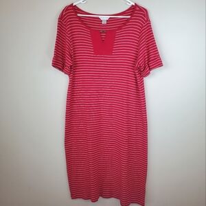 Christopher & Banks Size L Red White Striped Short Sleeve Dress